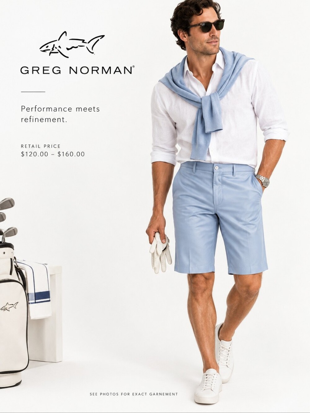 Greg Norman Collection Light Blue Performance Golf Shorts Men's 32